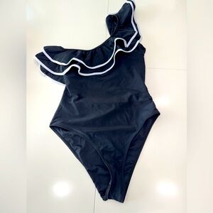 Women’s Black One-Shoulder Ruffle Swimsuit - Brand New